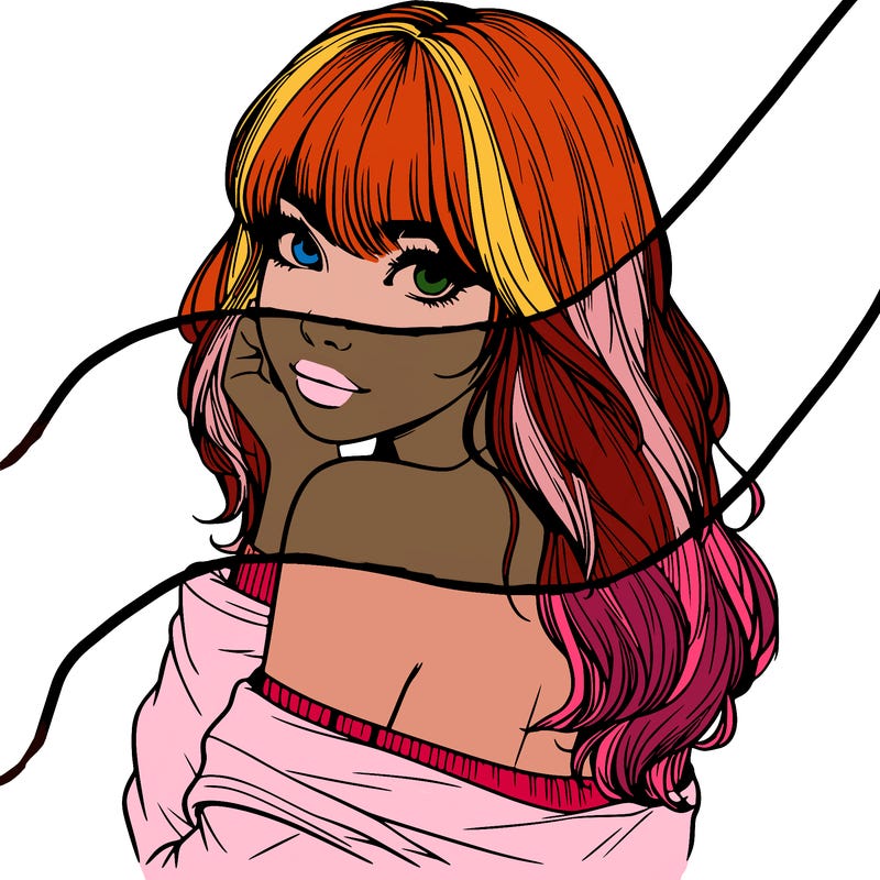 realistic girl with bangs looking over her shoulder