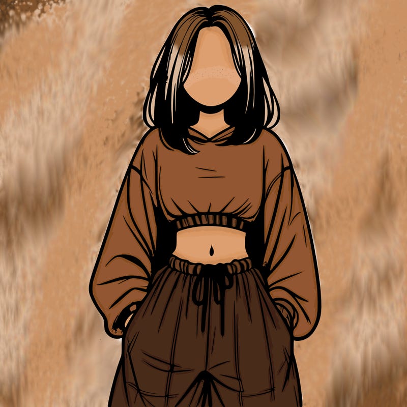 realistic girl faceless with baggy pants and a crop top