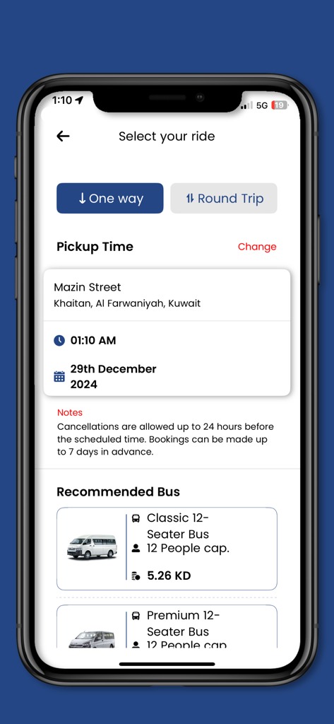 Sagor - Sagor app screen showing group ride booking details and bus selection