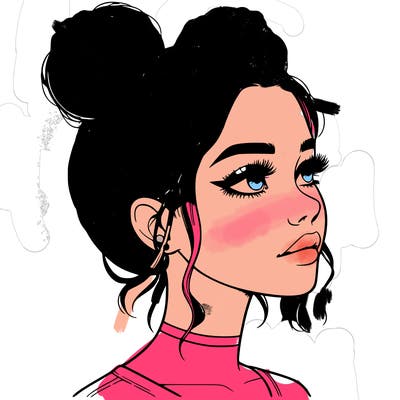 realistic girl with buns on the top of her head