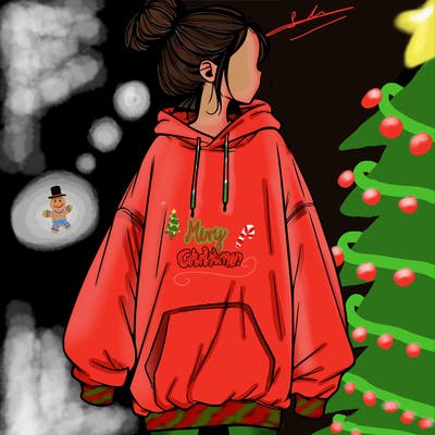 realistic girl with a oversized sweatshirt on and a bun