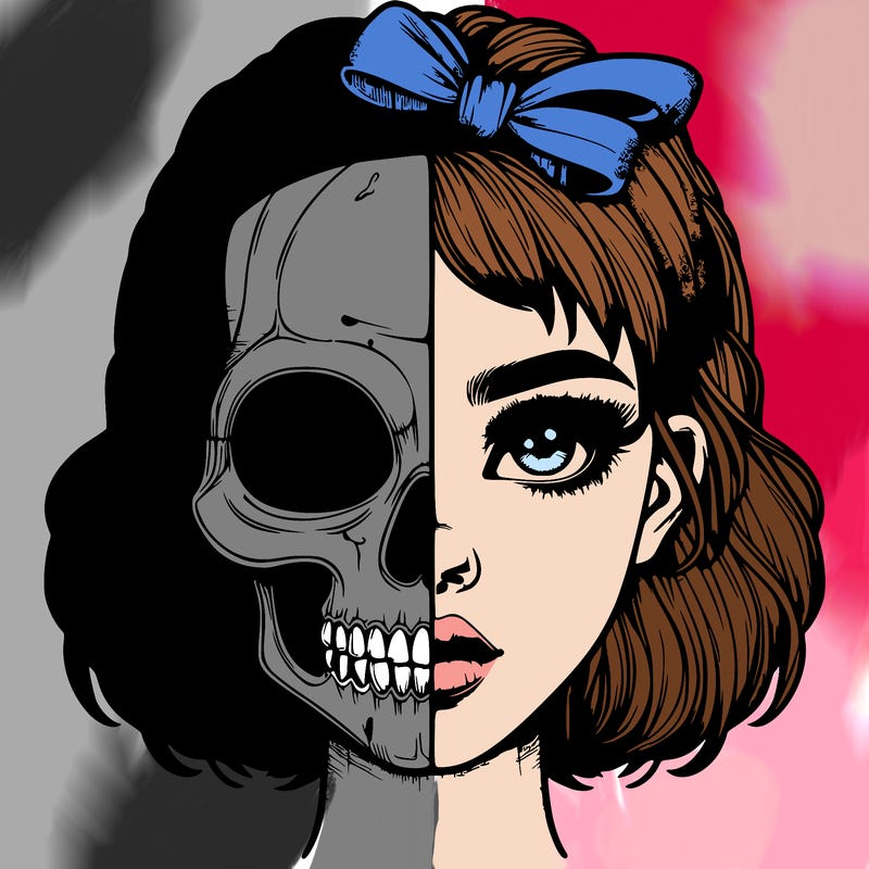 realistic girl with half skull mask