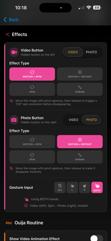 PK-INK - PK-INK app interface for configuring magic ink effects and hand gesture recognition