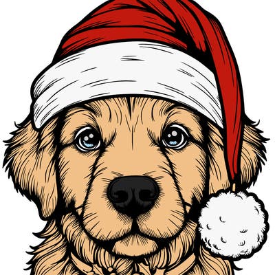 realistic dog with a christmas hat