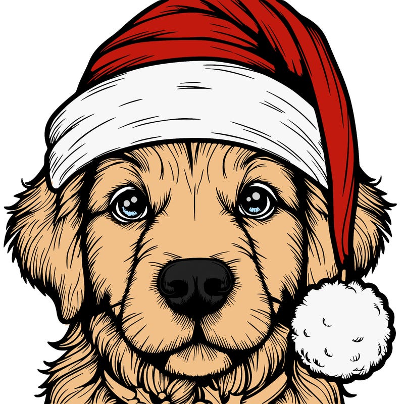 realistic dog with a christmas hat