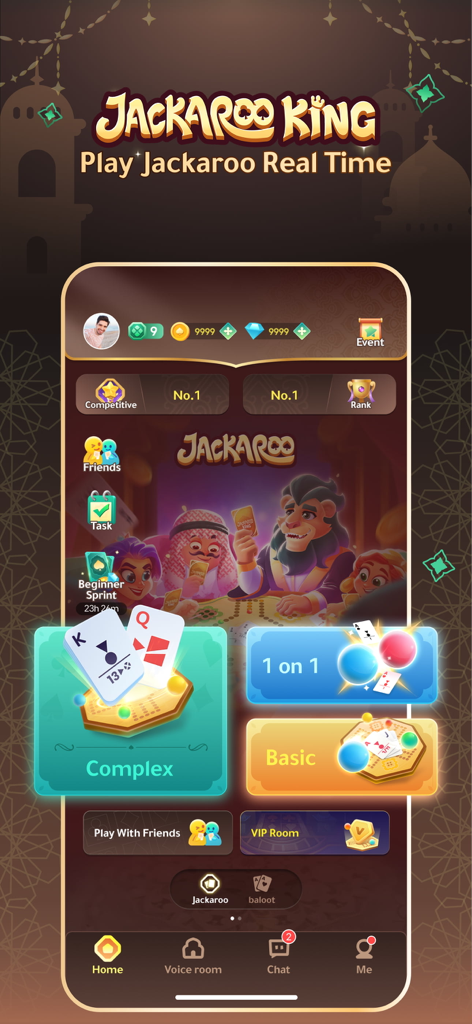 Jackaroo King - Original - The main menu interface of Jackaroo King mobile game featuring various play modes and social options.