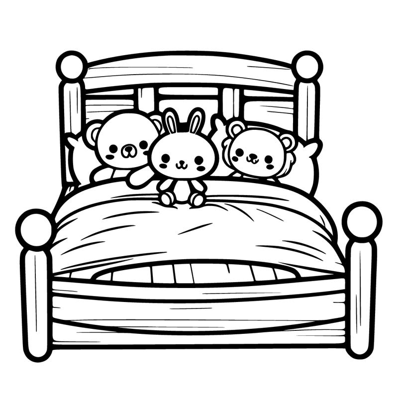 a bed with plushies in it