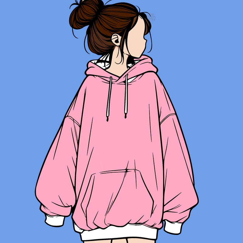 realistic girl with a oversized sweatshirt on and a bun