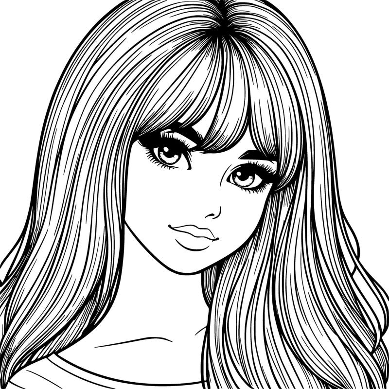 realistic girl with long hair and bangs