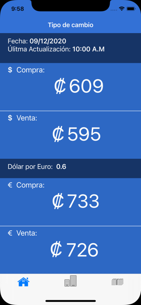 TDC Tipo de Cambio CR Pro - Pantalla de tasas de cambio de divisas para Dólar Estadounidense y Euro en Colones Costarricenses