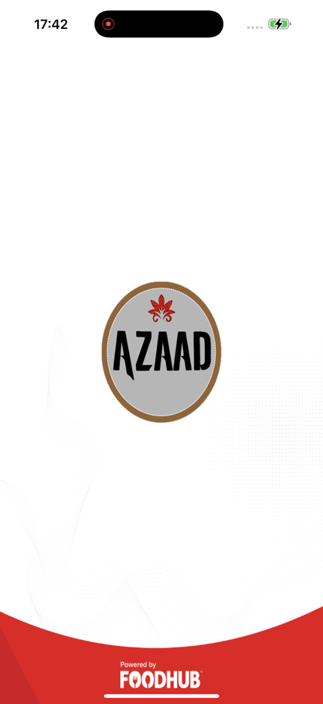 Azaad. - Azaad mobile app splash screen with restaurant logo and Foodhub branding
