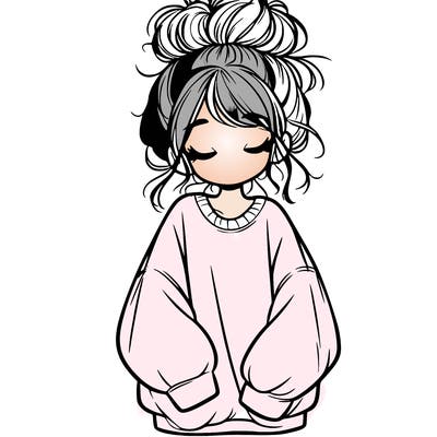 girl with baggy sweatshirt and messy bun