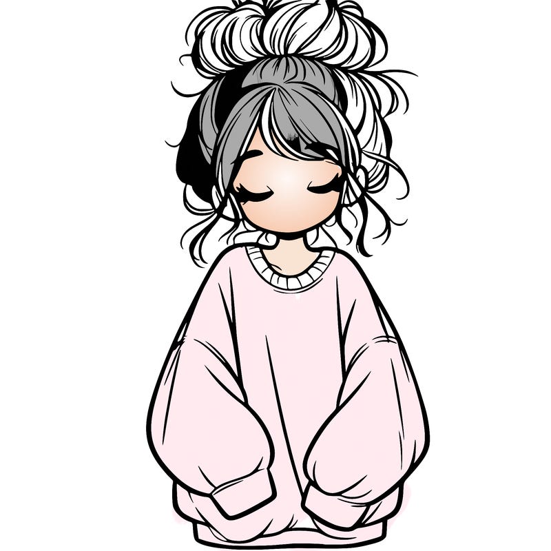 girl with baggy sweatshirt and messy bun