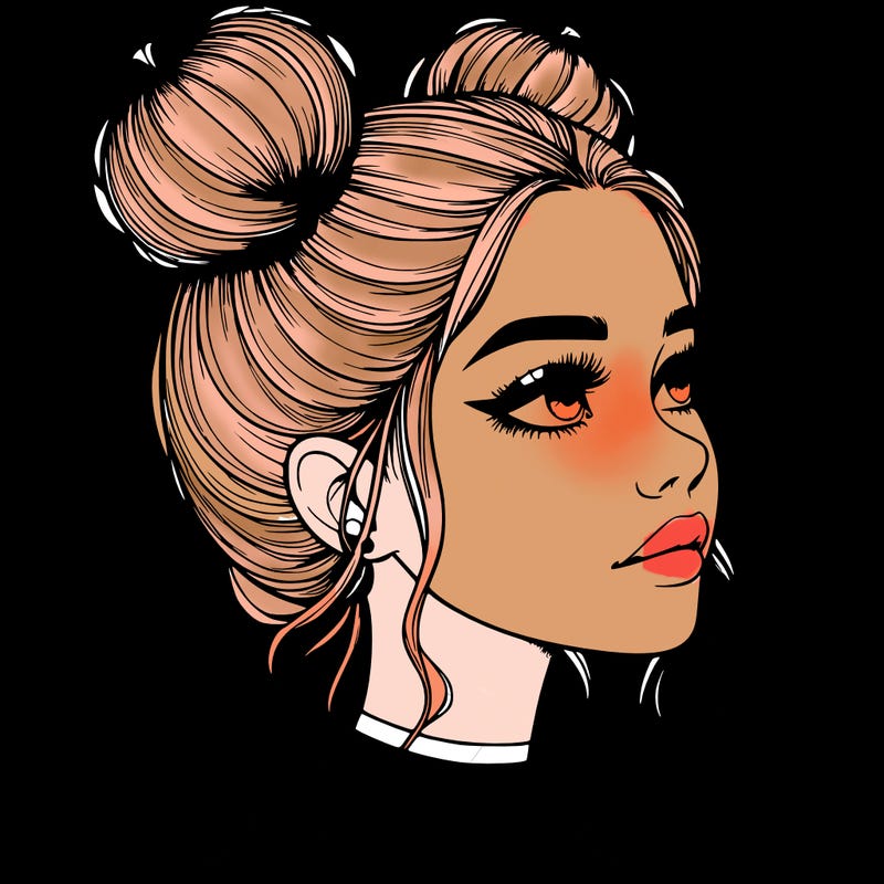 realistic girl with buns on the top of her head