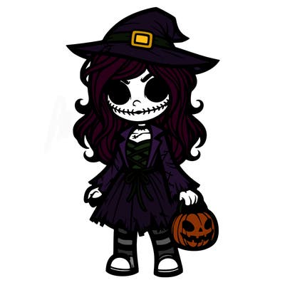 halloween scary girl in costume beautiful  realistic