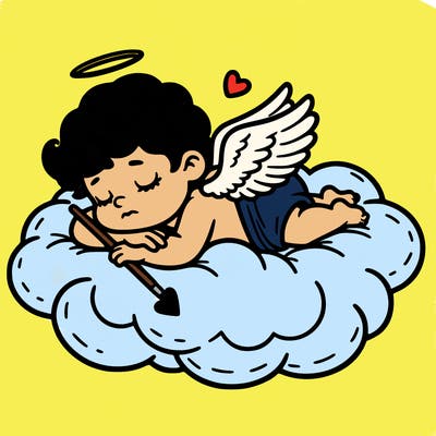 cupid asleep on a cloud