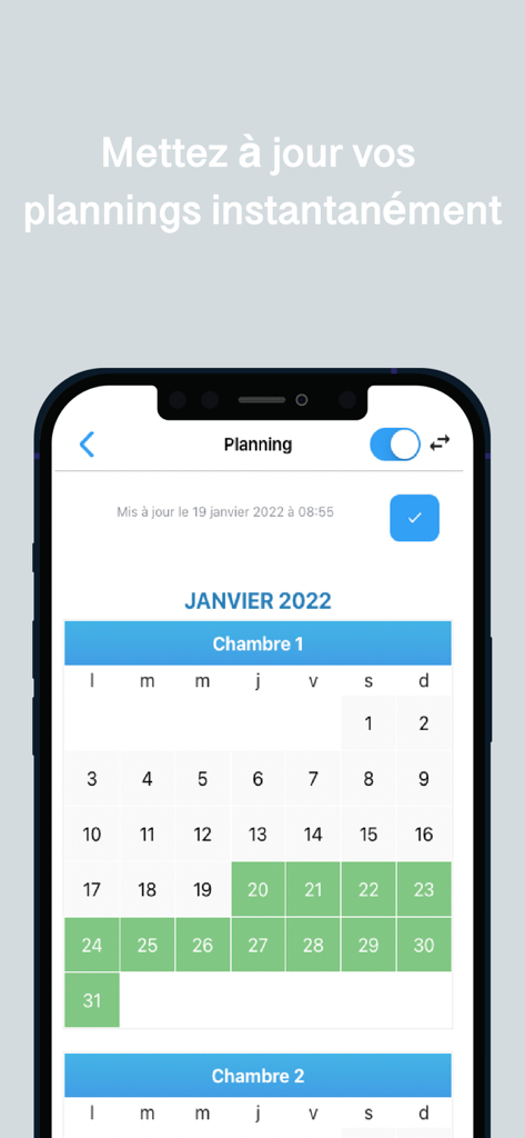 Cybevasion Extranet - Cybevasion Extranet mobile app interface showing a property booking calendar for hosts to manage availability