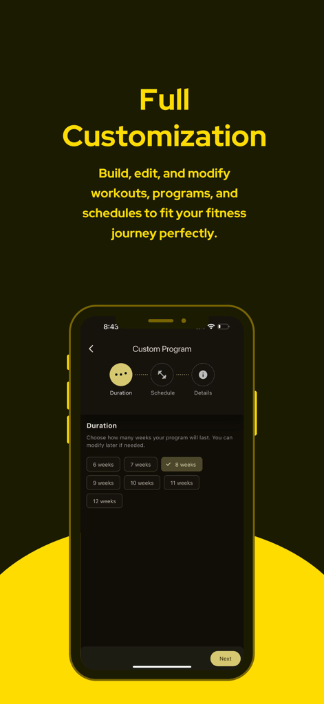 AFT Army Fitness Test Prep - AFT Army Fitness Test Prep 앱에서 운동 프로그램 기간을 맞춤 설정하는 인터페이스