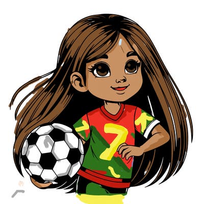 realistic girl with strait hair playing football
