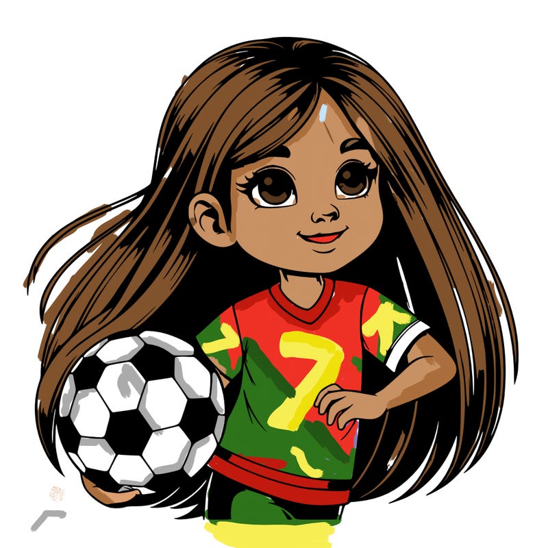 realistic girl with strait hair playing football
