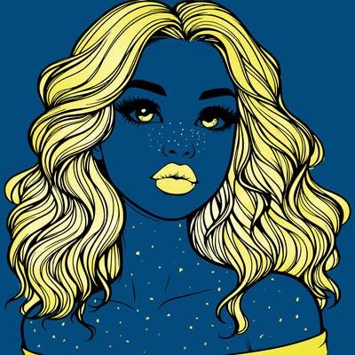 realistic girl with wavy hair and lips