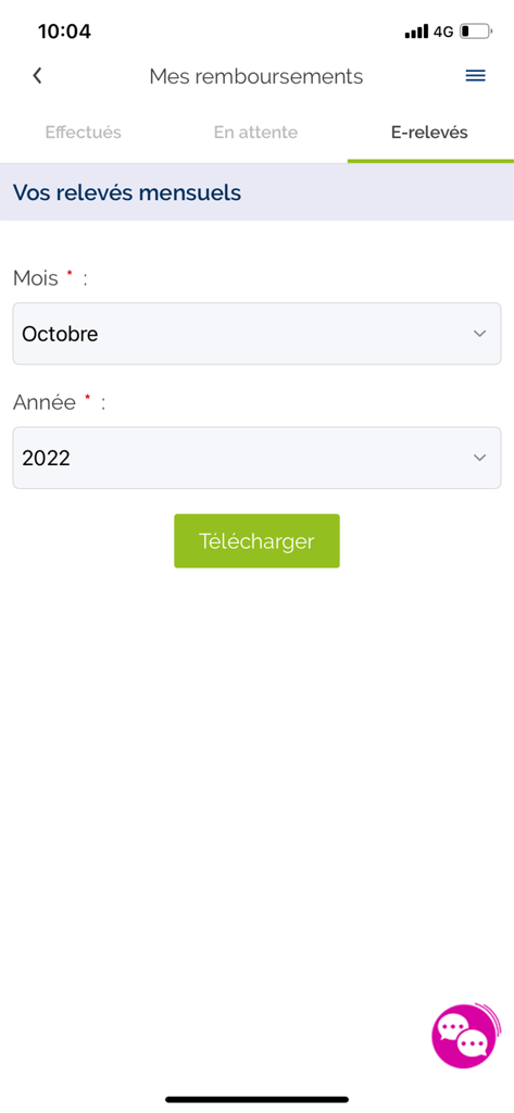 Santé WTW - Écran des décomptes mensuels d'assurance santé dans l'application Santé WTW.