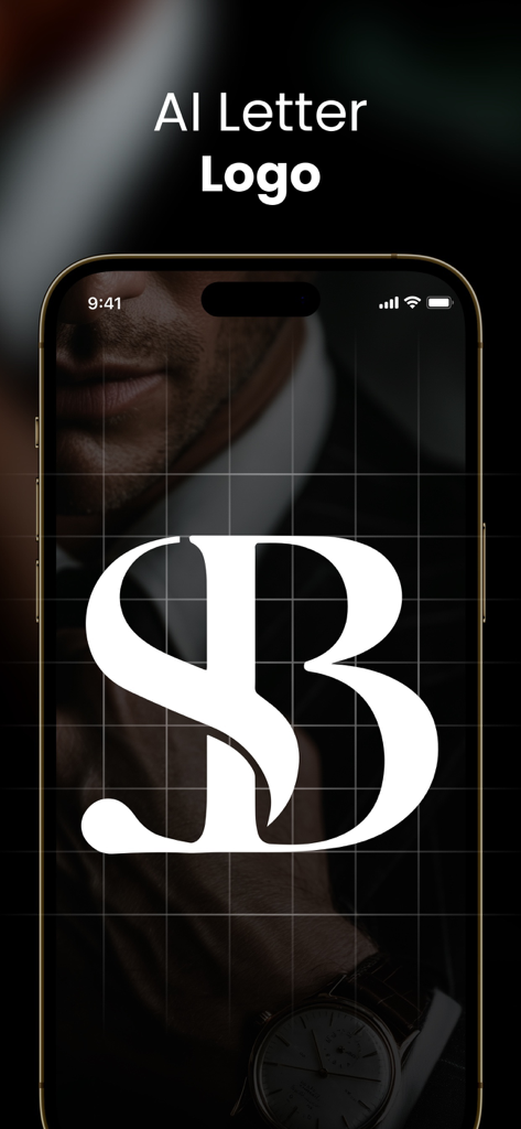 Arvin AI Logo Maker app displaying a professional monogram logo on a smartphone screen.