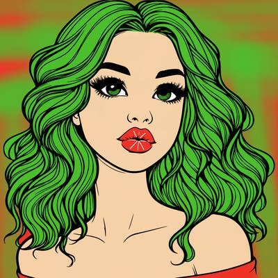 realistic girl with wavy hair and lips