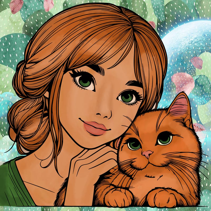 realistic girl with cat