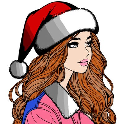 realistic girl in santa hat