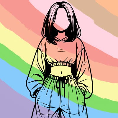 realistic girl faceless with baggy pants and a crop top