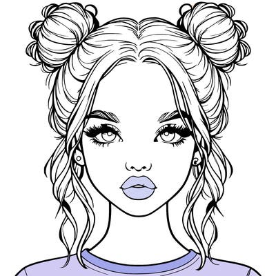 realistic girl with two buns in hair and lips