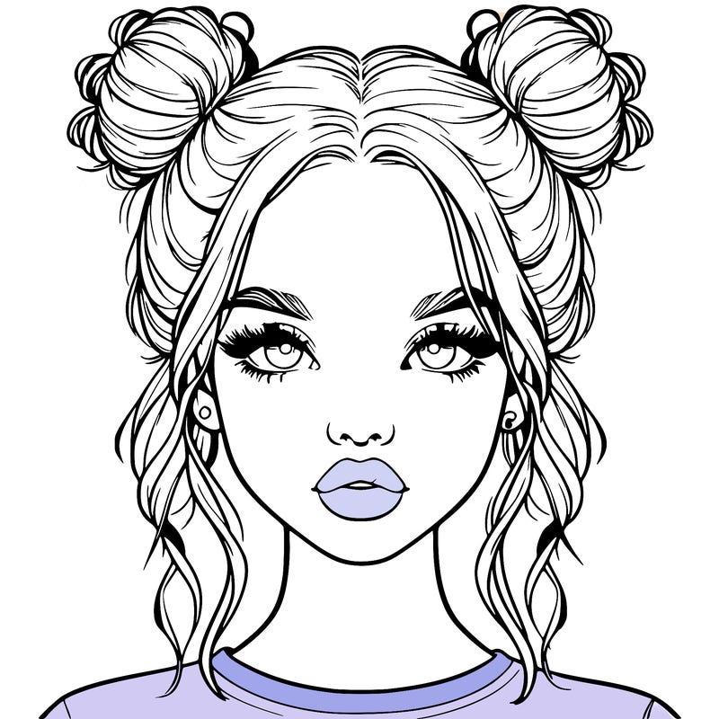 realistic girl with two buns in hair and lips