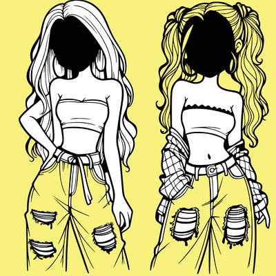 2 girls in crop tops and baggy jeans ripped