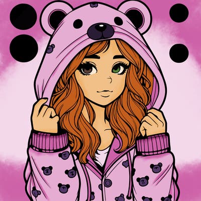 realistic girl in a animal pjs hoodie