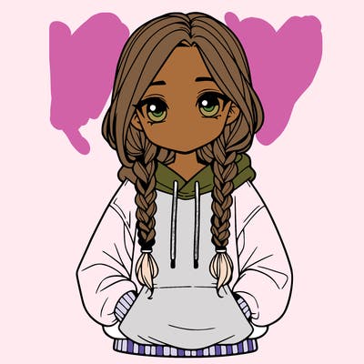 a realistic girl with a oversized hoodie and she has braids