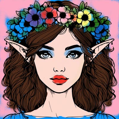 realistic female elf with flower crown
