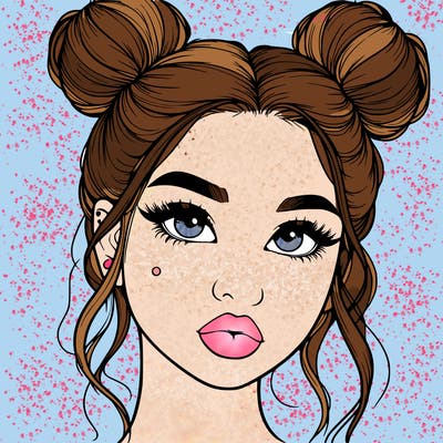 realistic girl with two buns on her hair and lips
