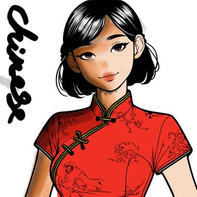 realistic asian girl wearing qipao