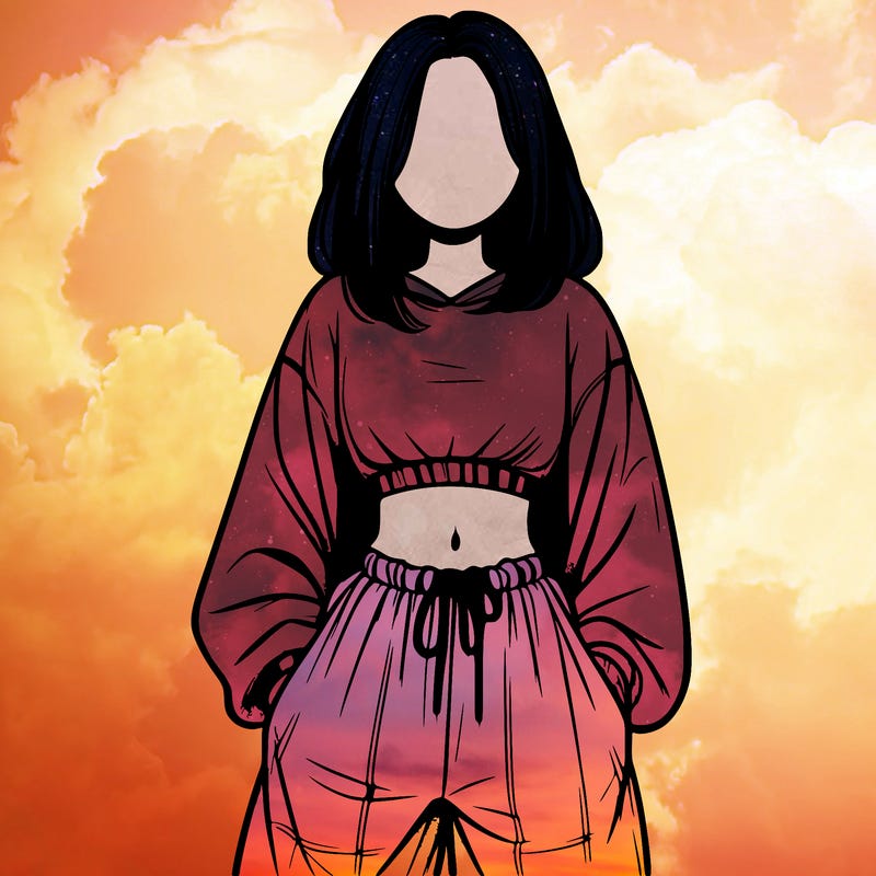 realistic girl faceless with baggy pants and a crop top
