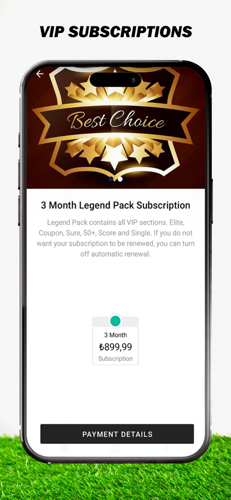 SuperTips app screen showing the 3 month legend pack VIP subscription offer