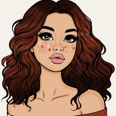realistic girl with wavy hair and lips