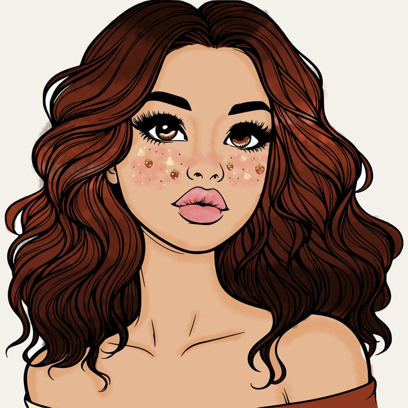 realistic girl with wavy hair and lips