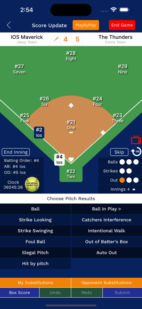 AthletesGoLive - AthletesGoLive mobile app live game scoring dashboard with field map and pitch selection options