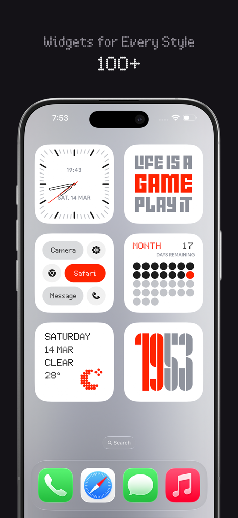 NewThing Widgets Pro - iPhone home screen with aesthetic minimalist widgets for clock weather and calendar