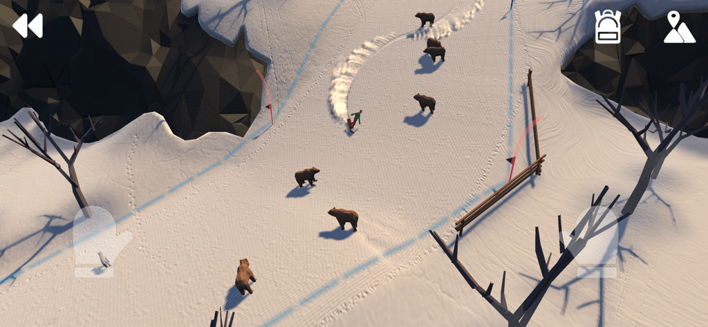 Grand Mountain Adventure - A skier carving through the snow past a group of bears in Grand Mountain Adventure