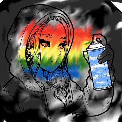 a realistic girl, spray painting