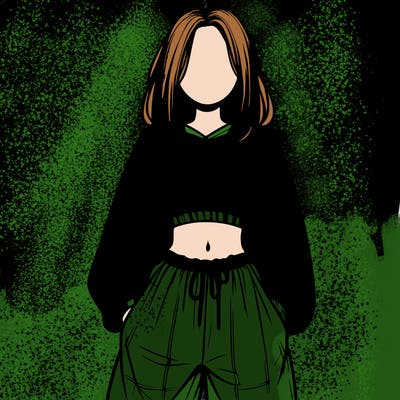 realistic girl faceless with baggy pants and a crop top