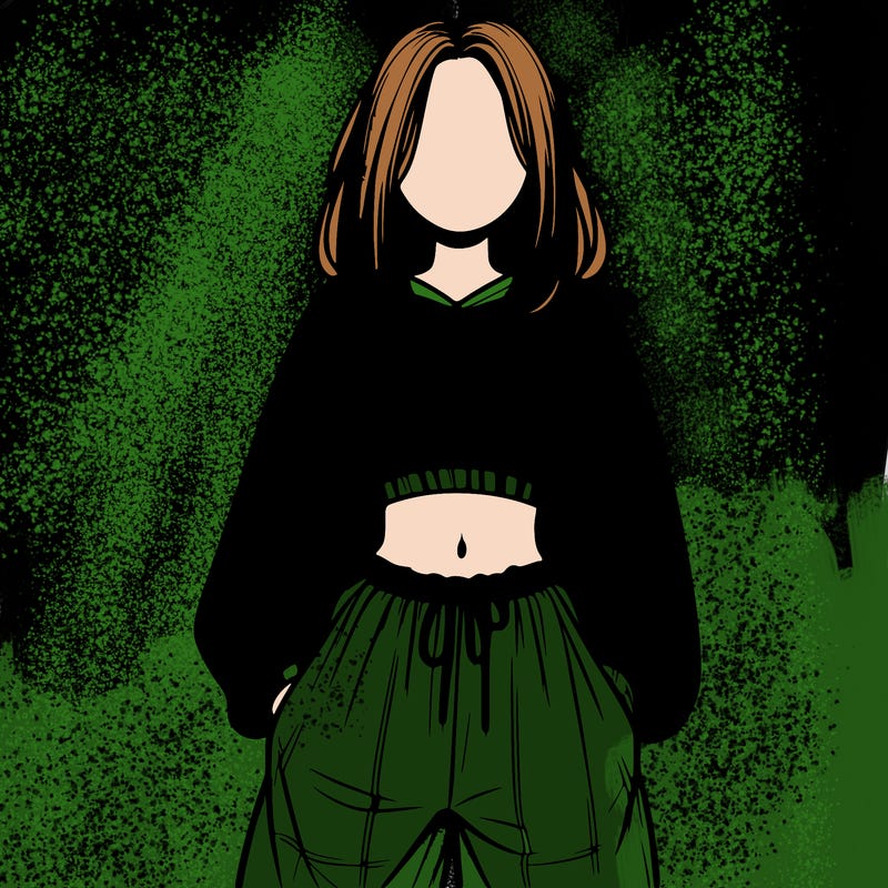 realistic girl faceless with baggy pants and a crop top