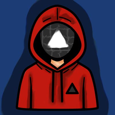 a person with non face waering a hoodie with a small triangle symbol